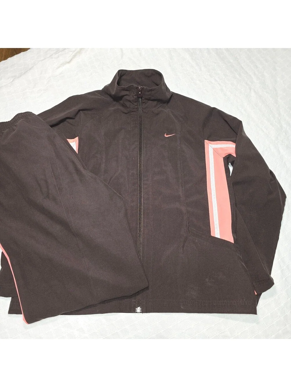 Vtg 2000s Nike Tracksuit Matching Set Brown Pink Y2K Streetwear Silver Tag Large